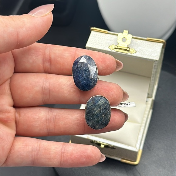 40ctw Natural Sapphire Cufflinks in Sterling Silver - Picture 2 of 4